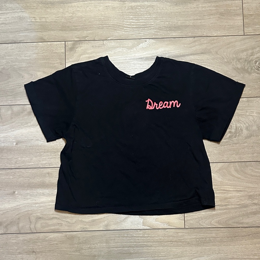 Black Crop Top with Pink Embroidery
